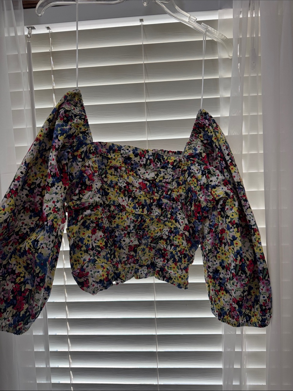 Floral Smocked Long-Sleeve Crop Top - Yellow Multi
